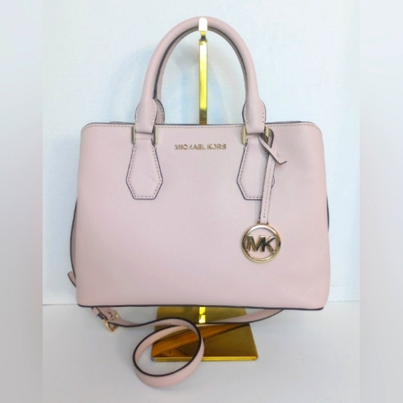 Michael Kors Pink Leather Camille Satchel With Crossbody Strap, MK Charm - Picture 1 of 14